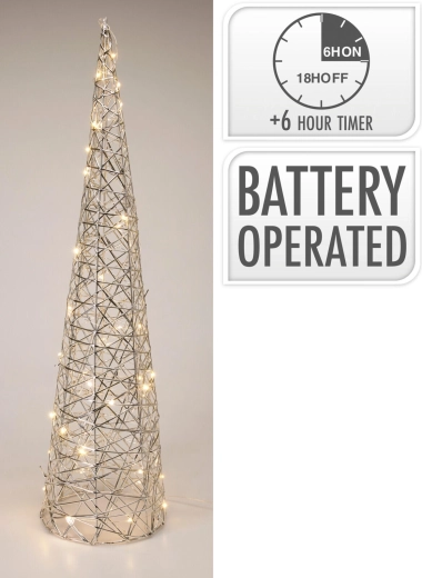 LED-dekoration, pyramide med timer, 60 cm, sølvfarvet