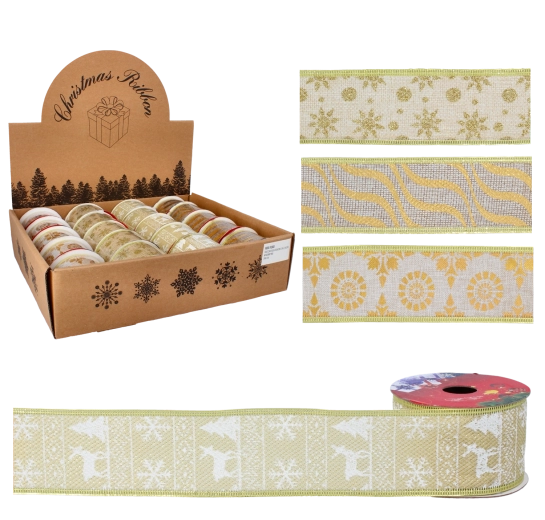Guld juledekorationsbånd 5 cm × 2,7 m