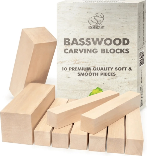 Sæt af lindetræsblokke til træskærerarbejde 10 stk BEAVERCRAFT