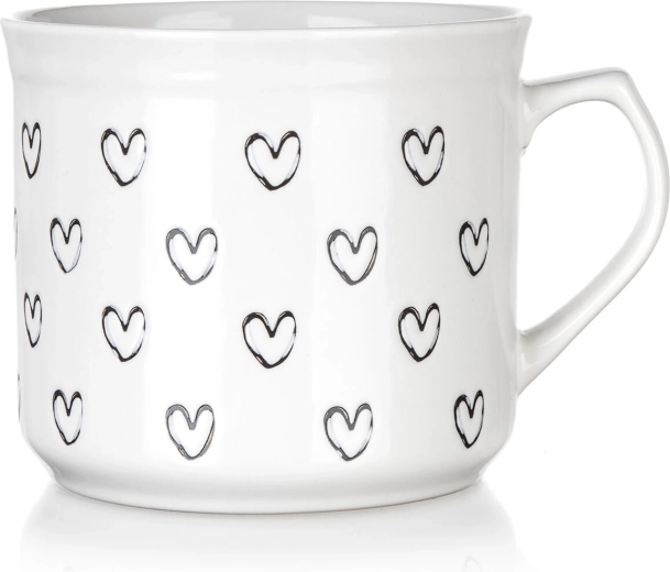 Keramikkrus 660 ml med hjerter – hvid