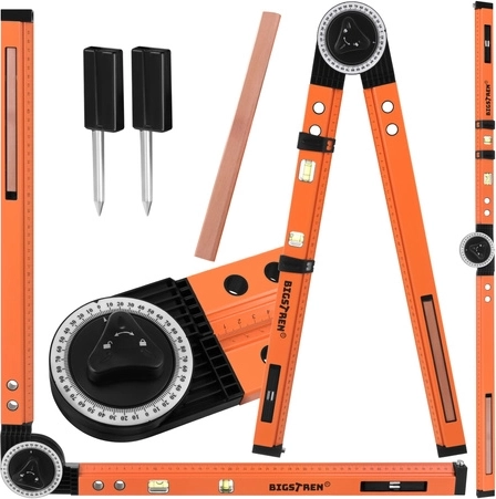 Justerbar tømrervinkel 3-i-1 BIGSTREN med libeller og lineal 500 mm