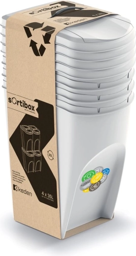 Sæt med 4 affaldsspande Sortibox 4×35 l – askegrå
