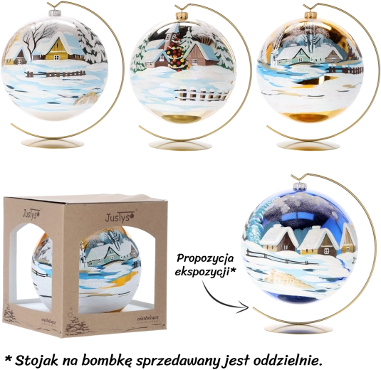 Hånddekoreret julekugle i glas 20 cm – hvid og grå