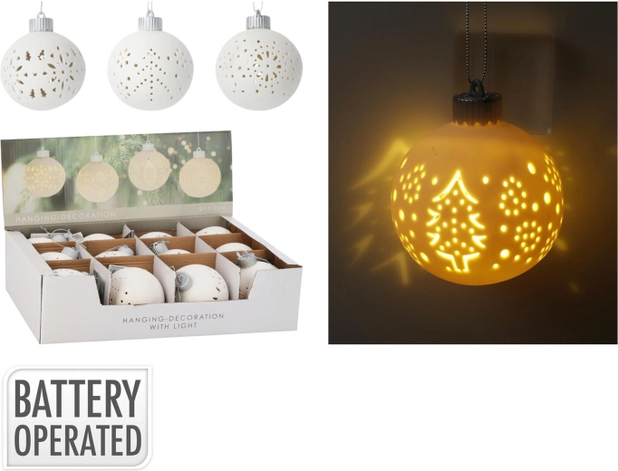 Hængende LED dekorativ kugle 10 cm – hvid, mix af motiver