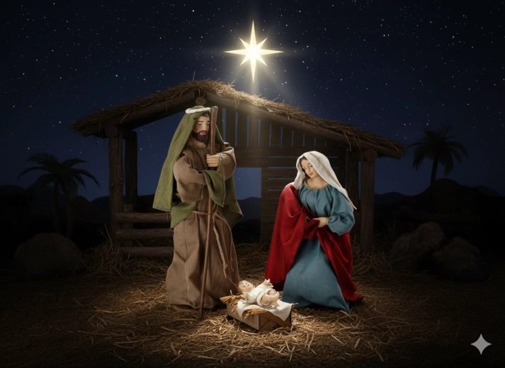 Sæt med tre figurer af Den Hellige Familie op til 90 cm