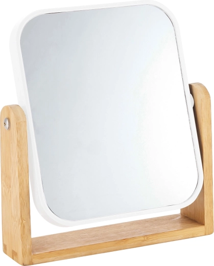 Rektangulært bord-spejl med bambusfod, hvid 18 × 4,5 × 21 cm