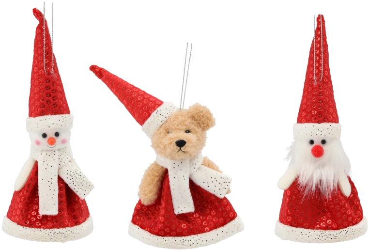 Juleophæng – snemand, bamse eller julemand, 11 × 12 cm