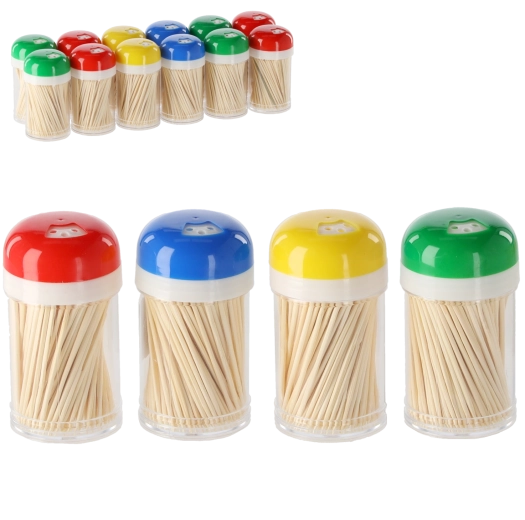 Sæt af træ-tandstikker i plastdispenser, 180 stk.