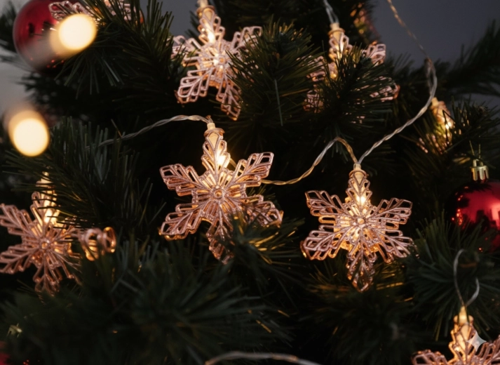 Lyskæde LED snefnug roseguld, varmt hvid, 10 LED