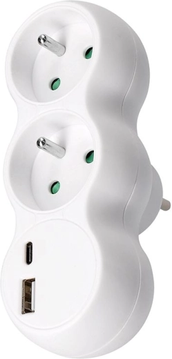 Solight stikdåseadapter til stikkontakt med USB-A og USB-C hurtigoplader 20 W PD, hvid