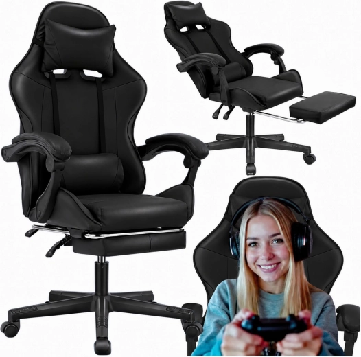 Gamingkontorstol med hjul, fodstøtte og en belastningskapacitet på op til 150 kg