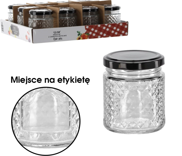 Glaskrukke 120 ml af krystalglas med sort metal­låg