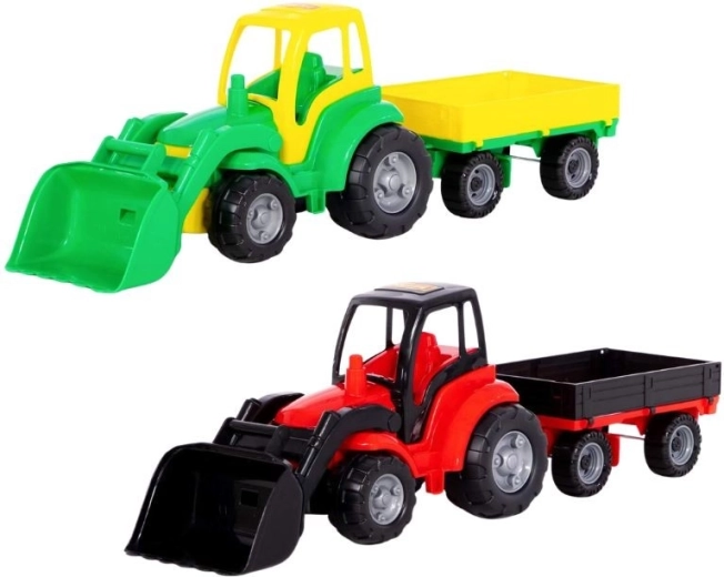 Stor plasttraktor med trailer og skovlblad - 1 stk.