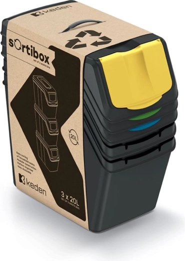 Sæt affaldssorteringsspande SORTIBOX 3×20 l – sort, Prosperplast