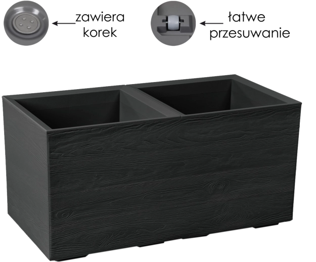 Lamela Karo Eco Recycled plantekasse med hjul, 72 l, sort