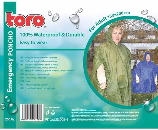Poncho-regnslag til voksne TORO 130 × 200 cm