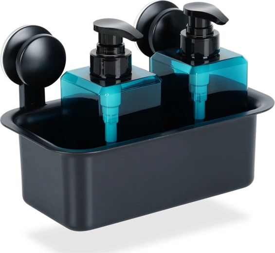 Sort vægmonteret brusehylde med sugekopper 23,5 × 13,5 × 15 cm VILDE