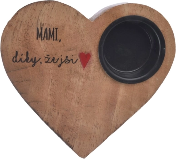 Lysestage i mangotræ formet som et hjerte „mami“ 13 × 12 × 2,5 cm