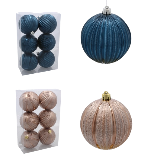 Sæt med jule kugler 10 cm – granatrød og beige‑guld, 6 stk.