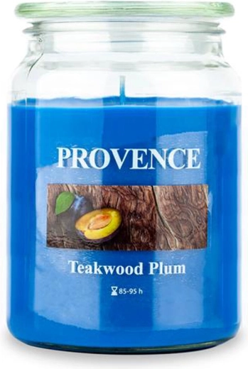 Duftlys i glas PROVENCE teaktræ og blomme 95 timer