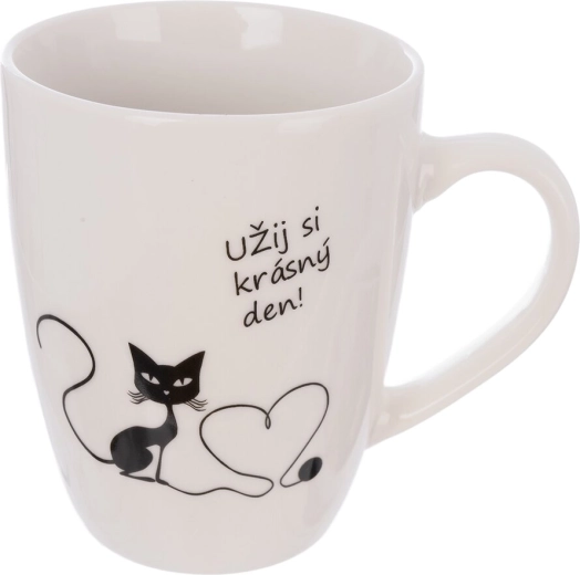 Porcelænskrus med kat og teksten „nyd livet…“ 380 ml