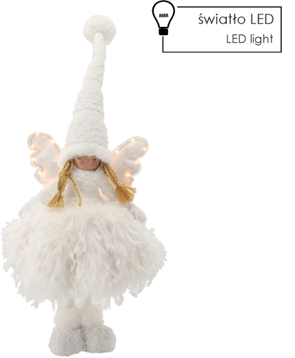 Hvid stående engel med LED-belysning 50 cm