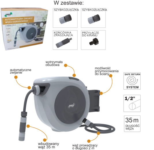 Automatisk haveslangeopruller 35 m med vægbeslag