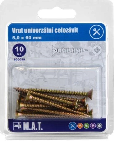 Univ. skrue fuldgevind 5 × 60 mm, galvaniseret, 10 stk.