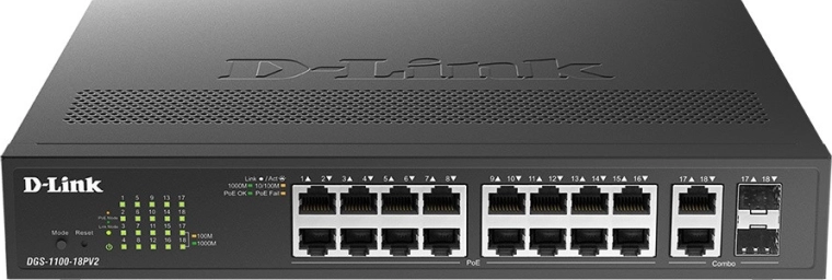 D-Link smart managed gigabit PoE-switch DGS-1100-18PV2 (16× 10/100/1000BASE-T)