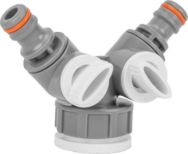 Plast Y-fordeler med ventiler til 2 lynkoblinger 1" og 3/4" WHITE LINE