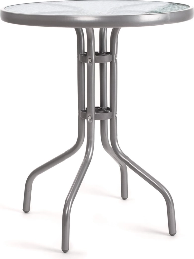havebord med glasplade, diameter 60 cm, sølvfarvet