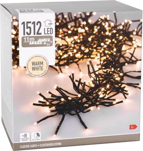 Jule LED-lyskæde 11 m, 1512 varme hvide LED, IP44 med timer
