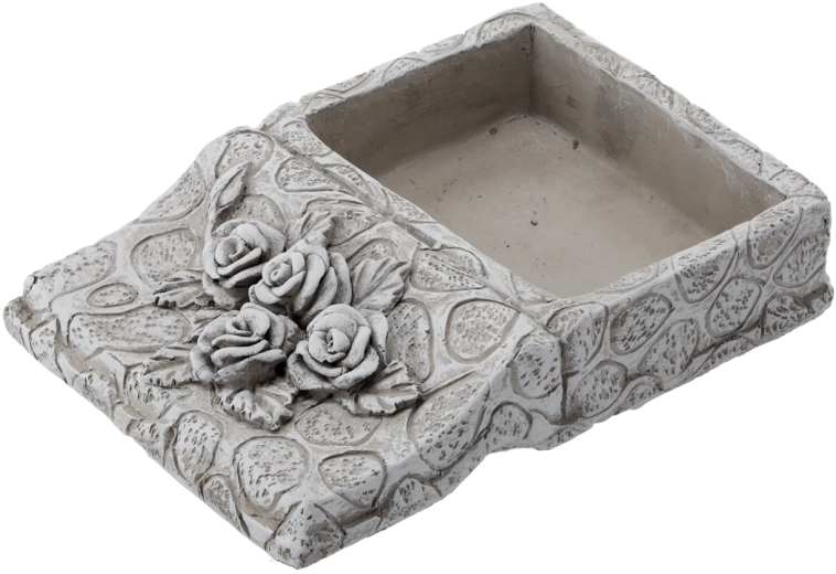 Cementblomsterkrukke formet som en bog, grå 23,5 × 17 × 5 cm