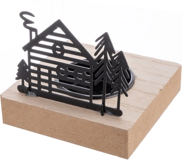 Dekorativ lysestage hus af træ og metal 8 × 8 × 7 cm