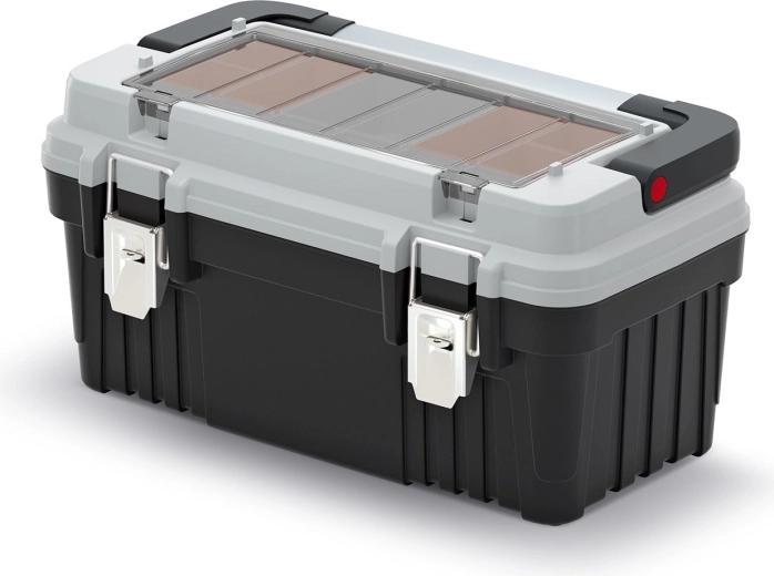 Værktøjskasse OPTIMA med metalhåndtag og låse, grå, 470 × 256 × 238 mm