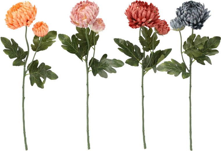 Kunstig chrysanthemumgren med to blomster 64 cm (farvemix)