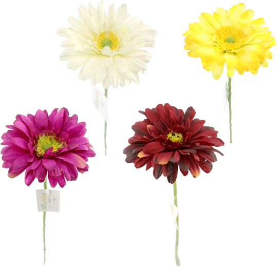 Kunstig gerbera på stilk 56 cm, mix af farver, 60 stk.