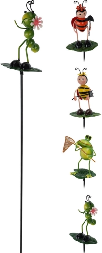 Havepind med dyr på blad 56 cm, metal, miks af typer