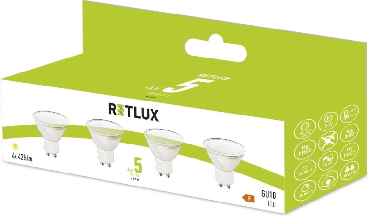 Retlux LED-pære GU10 5 W varm hvid - 4 stk.