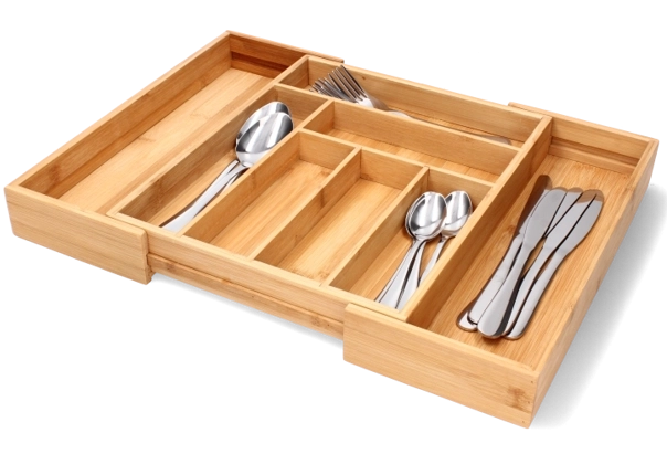 Udtrækkelig bestikindsats i bambus til skuffe