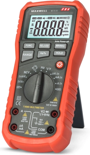 MAXWELL digitalt multimeter med automatisk områdevalg og temperaturmåling