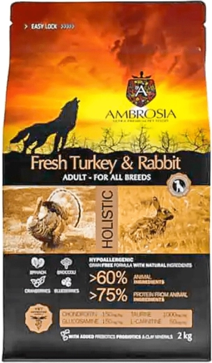 Ambrosia tørfoder til hunde med kalkun og kanin 2 kg