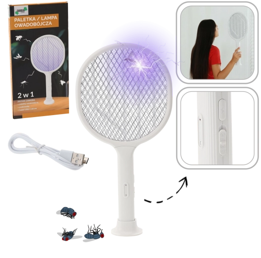 Elektrisk insektketcher 2-i-1 med UV-diode og USB-opladning