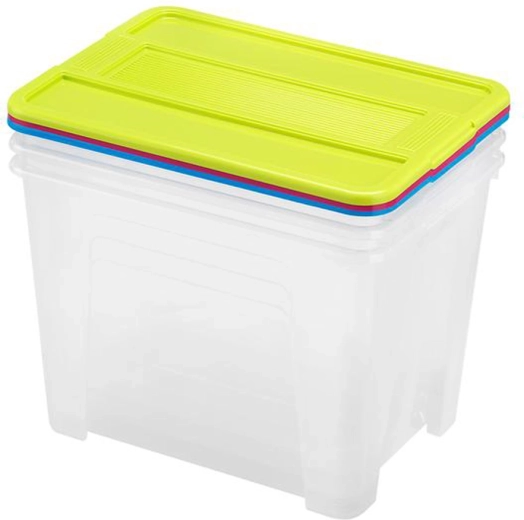 Sæt opbevaringskasser med låg 21 l – 3 stk