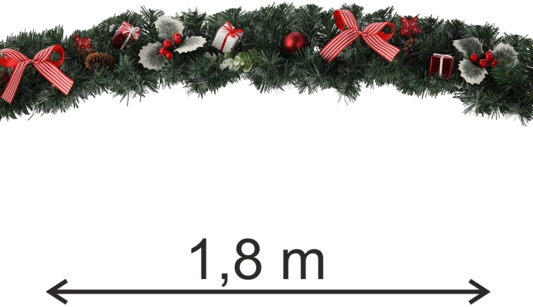 Juleguirlande 1,8 m i rød farve med kristtornmotiv