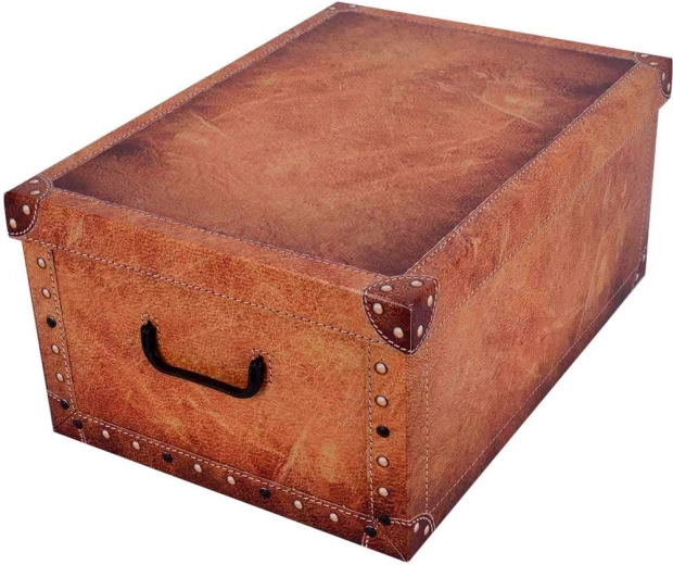 MAXI opbevaringsboks i karton med læderlook og beslag – lysebrun