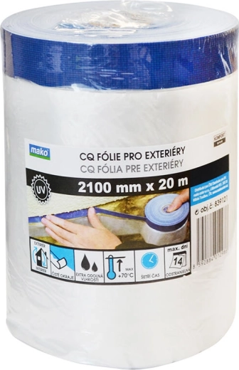 Dækkende udendørs tape med afdækningsfolie 210 × 20 m, selvklæbende