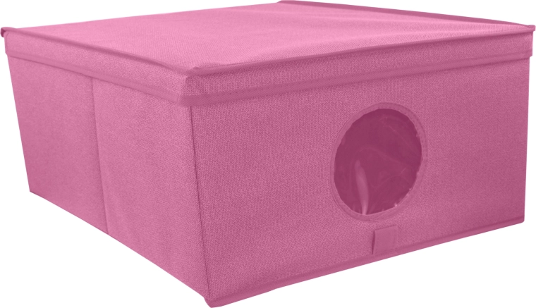 Rosa tekstilopbevaringsboks med låg og vindue 48 × 36 × 19 cm BLOSSOM