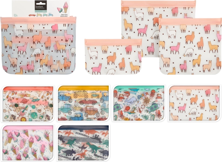 Børne-lynlåspose – sæt med 3 stk., mix af motiver