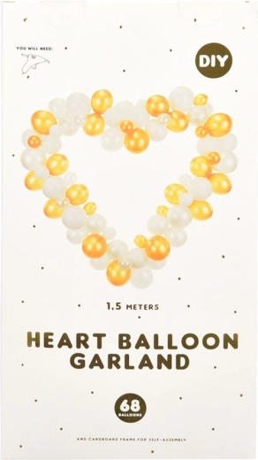 Ballonguirlande i hjerteform hvid og guld 160 cm 68 stk